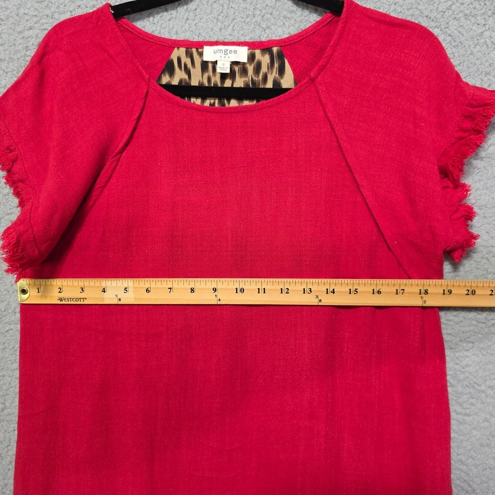 Umgee Womens Linen Short Sleeve Raw Hem Top Size Small Lot of 2  Red Black - Picture 10 of 11